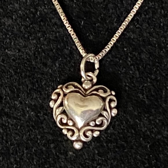 Small Sterling Scroll Heart Necklace - Picture 1 of 5